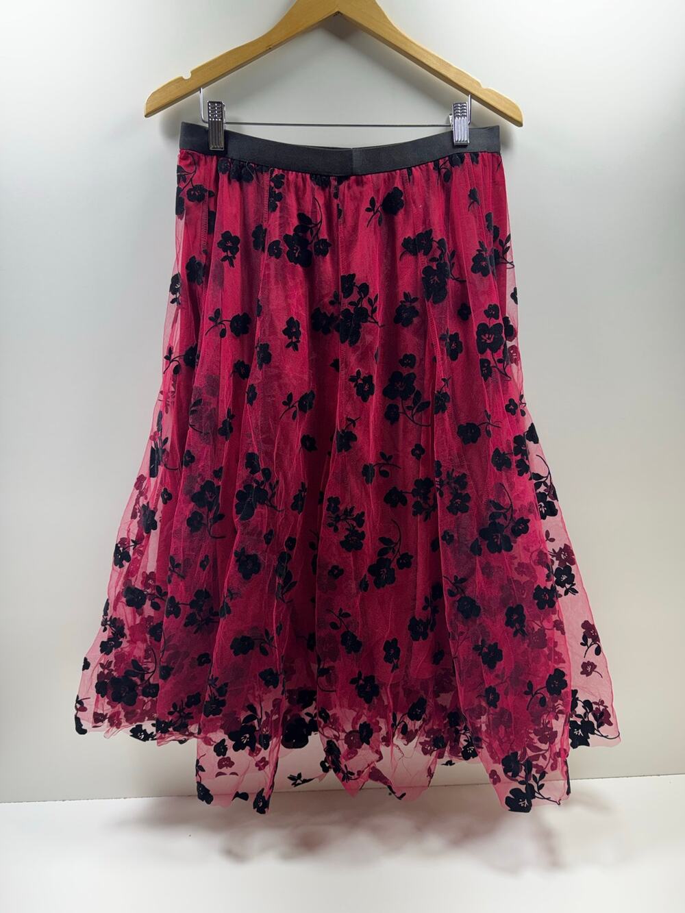 Whimsigoth Women’s Skirt Fairy Grunge Witchy Sz XL Red Black Velvet Burnout